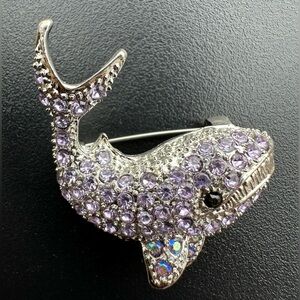 lavender and iridescent rhinestones whale brooch